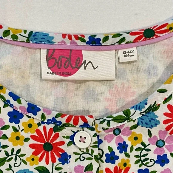 New Boden Floral Short Romper Girls 13-14 Y Flowers Lined Cotton Spring Mini - Picture 2 of 5